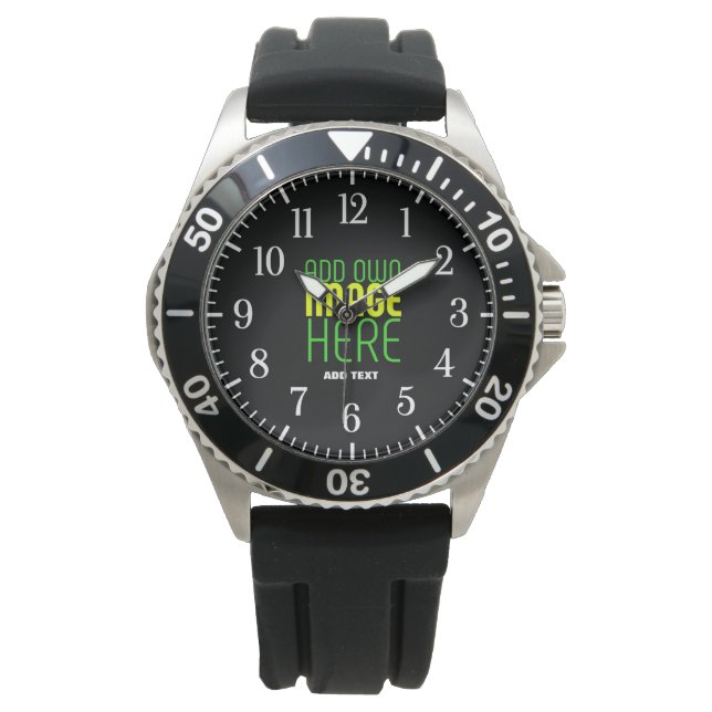 MODERN EDITABLE SIMPLE BLACK IMAGE TEXT TEMPLATE WATCH (Front)