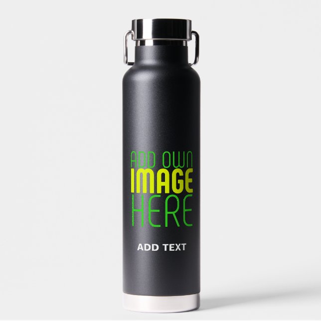 MODERN EDITABLE SIMPLE BLACK IMAGE TEXT TEMPLATE WATER BOTTLE (Front)