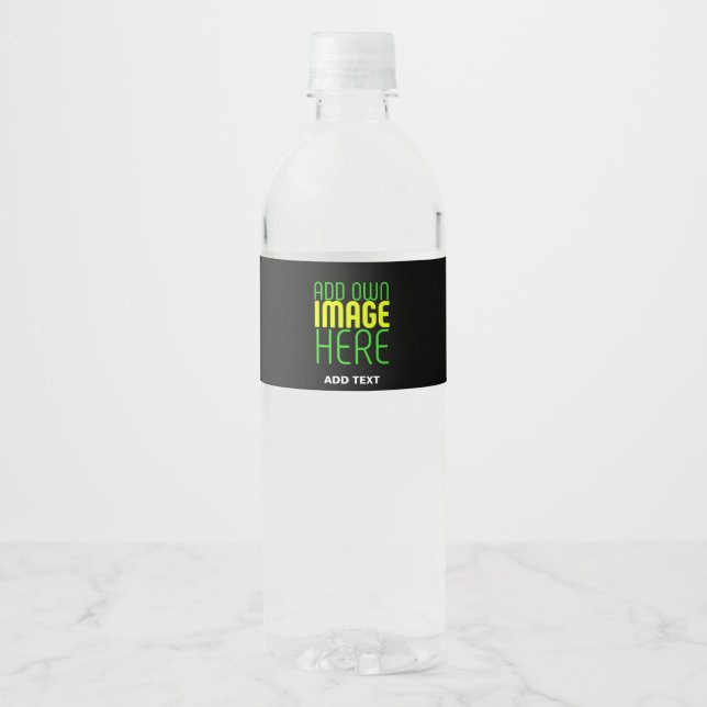 MODERN EDITABLE SIMPLE BLACK IMAGE TEXT TEMPLATE WATER BOTTLE LABEL (Front)