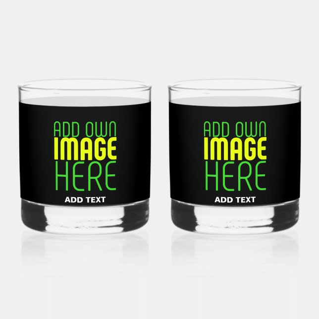 MODERN EDITABLE SIMPLE BLACK IMAGE TEXT TEMPLATE WHISKEY GLASS (Front)