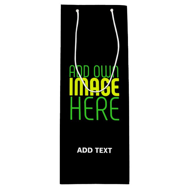 MODERN EDITABLE SIMPLE BLACK IMAGE TEXT TEMPLATE WINE GIFT BAG (Front)