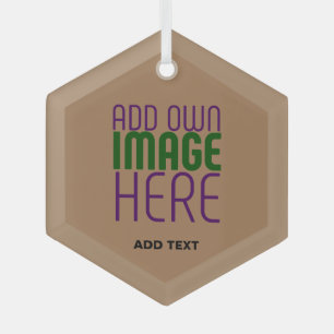 MODERN EDITABLE SIMPLE BROWN IMAGE TEXT TEMPLATE GLASS ORNAMENT