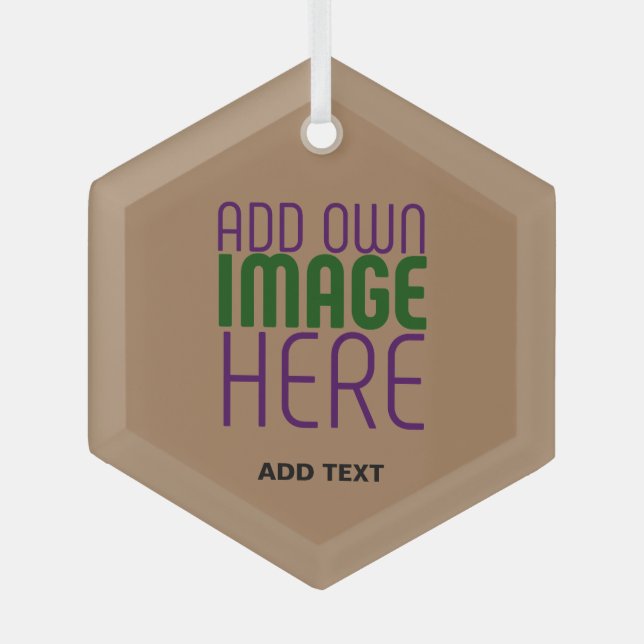  MODERN EDITABLE SIMPLE BROWN IMAGE TEXT TEMPLATE GLASS ORNAMENT (Front)