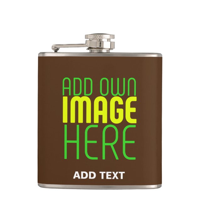 MODERN EDITABLE SIMPLE BROWN IMAGE TEXT TEMPLATE HIP FLASK (Front)