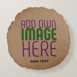 MODERN EDITABLE SIMPLE BROWN IMAGE TEXT TEMPLATE ROUND PILLOW