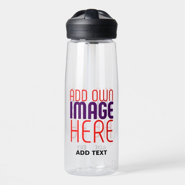 MODERN EDITABLE SIMPLE CLEAR IMAGE TEXT TEMPLATE WATER BOTTLE (Front)
