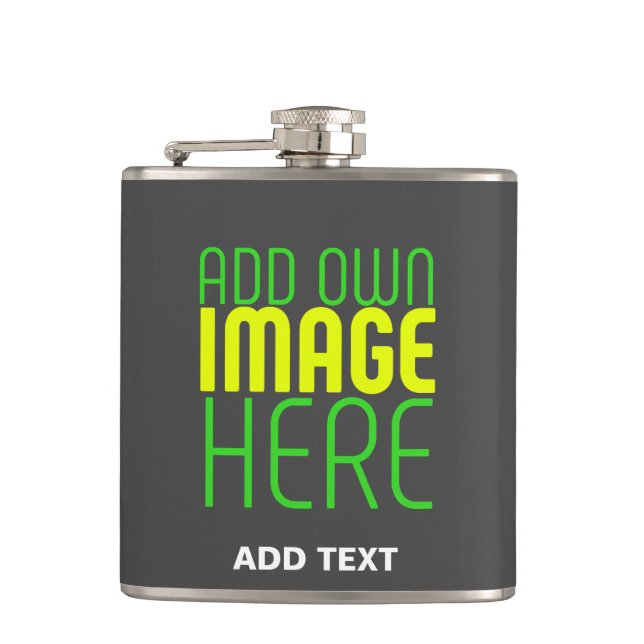 MODERN EDITABLE SIMPLE GREY IMAGE TEXT TEMPLATE HIP FLASK (Front)