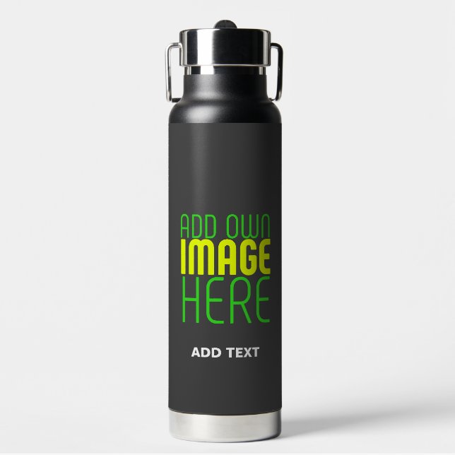 MODERN EDITABLE SIMPLE GREY IMAGE TEXT TEMPLATE WATER BOTTLE (Front)