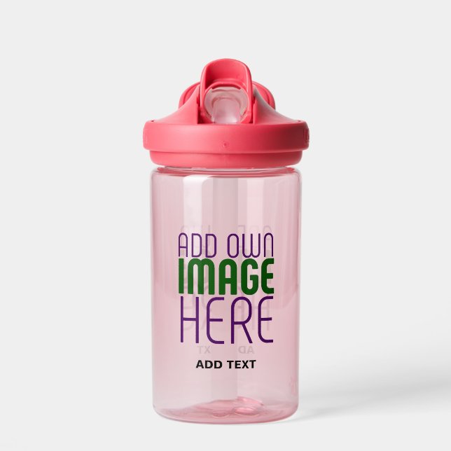 MODERN EDITABLE SIMPLE PINK IMAGE TEXT TEMPLATE WATER BOTTLE (Front)