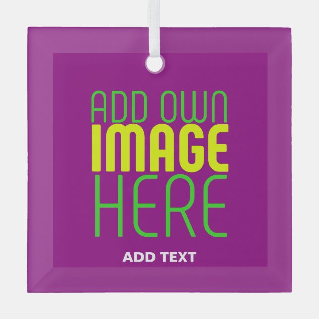 MODERN EDITABLE SIMPLE PURPLE IMAGE TEXT TEMPLATE GLASS ORNAMENT (Front)