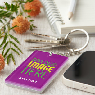 MODERN EDITABLE SIMPLE PURPLE IMAGE TEXT TEMPLATE KEYCHAIN