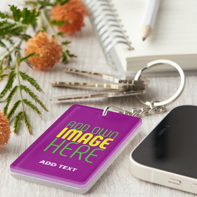 MODERN EDITABLE SIMPLE PURPLE IMAGE TEXT TEMPLATE KEYCHAIN (Front Right)