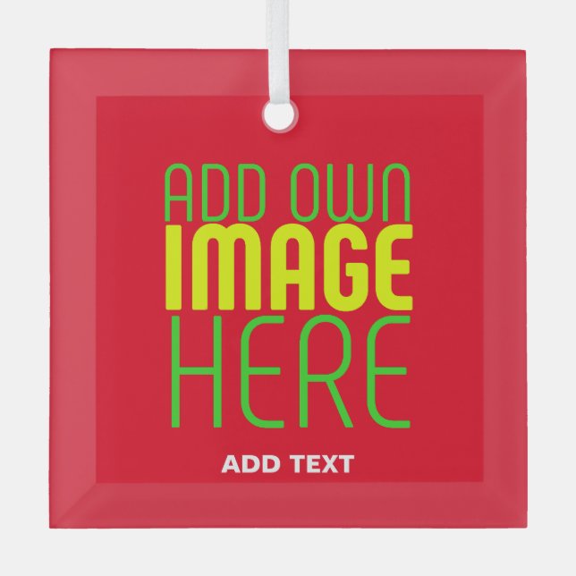 MODERN EDITABLE SIMPLE RED IMAGE TEXT TEMPLATE GLASS ORNAMENT (Front)