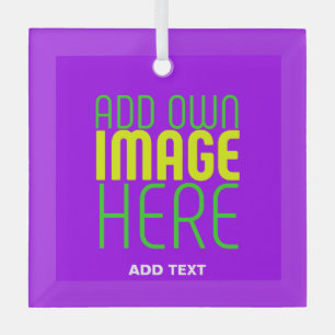 MODERN EDITABLE SIMPLE VIOLET IMAGE TEXT TEMPLATE GLASS ORNAMENT