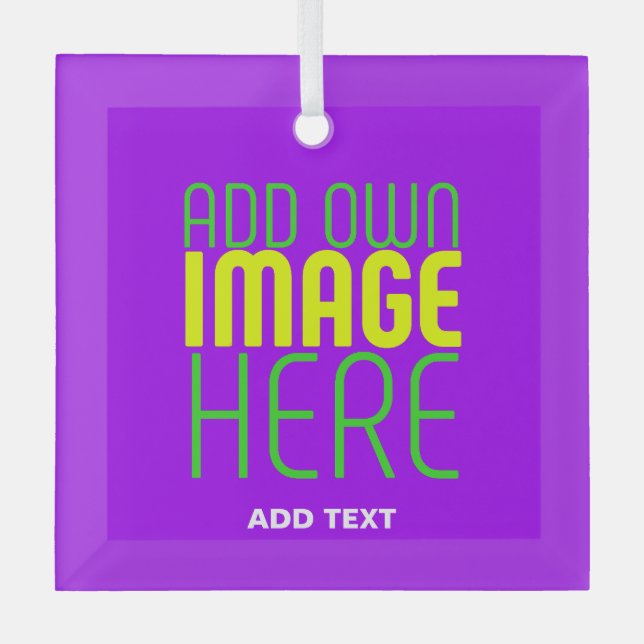 MODERN EDITABLE SIMPLE VIOLET IMAGE TEXT TEMPLATE GLASS ORNAMENT (Front)