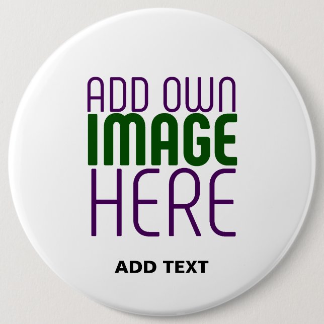 MODERN EDITABLE SIMPLE WHITE IMAGE TEXT TEMPLATE 6 INCH ROUND BUTTON (Front)
