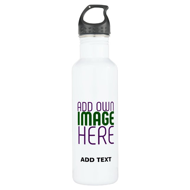 MODERN EDITABLE SIMPLE WHITE IMAGE TEXT TEMPLATE 710 ML WATER BOTTLE (Front)