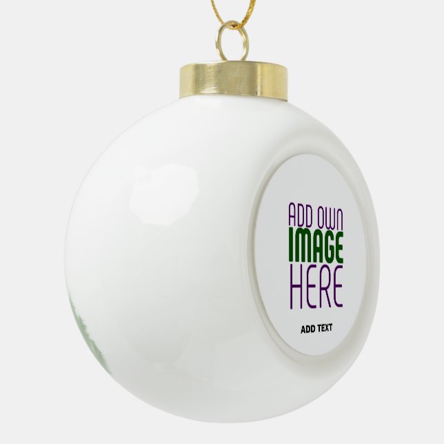  MODERN EDITABLE SIMPLE WHITE IMAGE TEXT TEMPLATE CERAMIC BALL CHRISTMAS ORNAMENT (Left)
