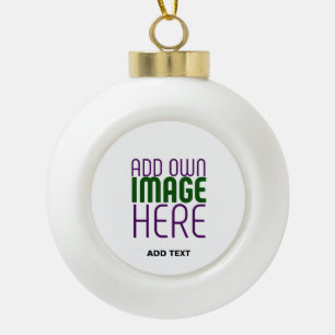 MODERN EDITABLE SIMPLE WHITE IMAGE TEXT TEMPLATE CERAMIC BALL CHRISTMAS ORNAMENT