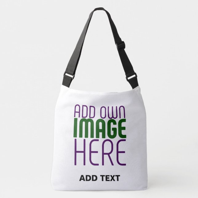 MODERN EDITABLE SIMPLE WHITE IMAGE TEXT TEMPLATE CROSSBODY BAG (Front)