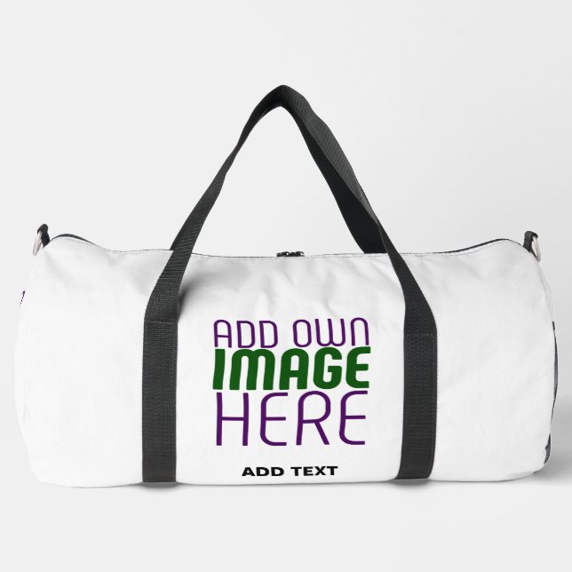 MODERN EDITABLE SIMPLE WHITE IMAGE TEXT TEMPLATE DUFFLE BAG (Front)