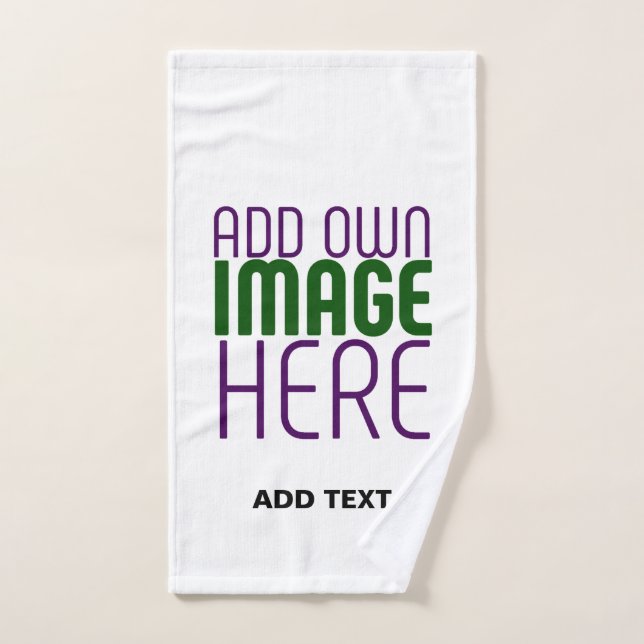 MODERN EDITABLE SIMPLE WHITE IMAGE TEXT TEMPLATE HAND TOWEL (Hand Towel)