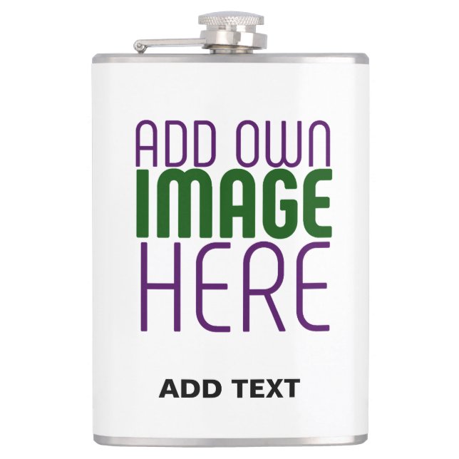 MODERN EDITABLE SIMPLE WHITE IMAGE TEXT TEMPLATE HIP FLASK (Front)