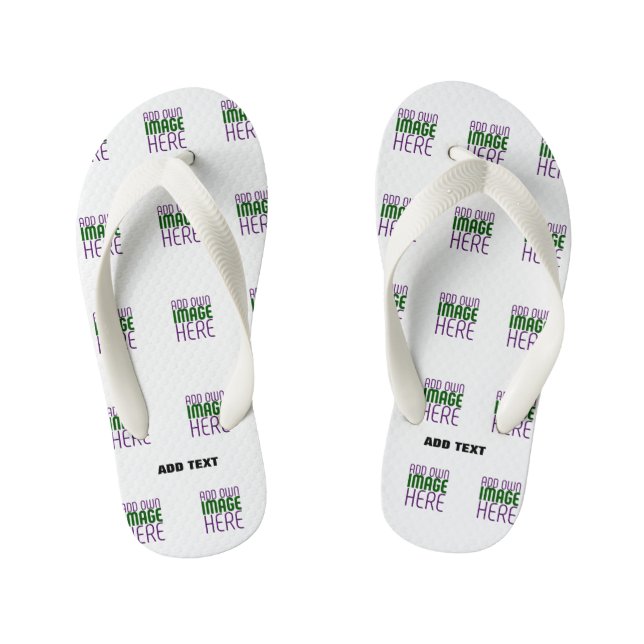 MODERN EDITABLE SIMPLE WHITE IMAGE TEXT TEMPLATE KID'S FLIP FLOPS (Footbed)