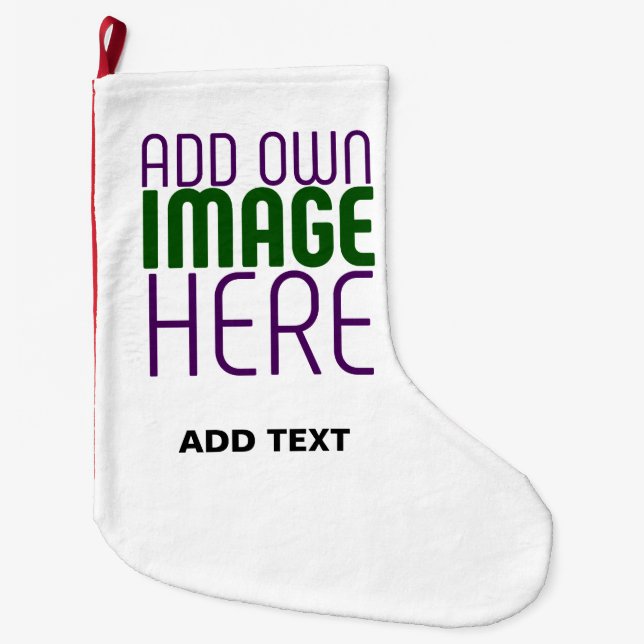  MODERN EDITABLE SIMPLE WHITE IMAGE TEXT TEMPLATE LARGE CHRISTMAS STOCKING (Front)