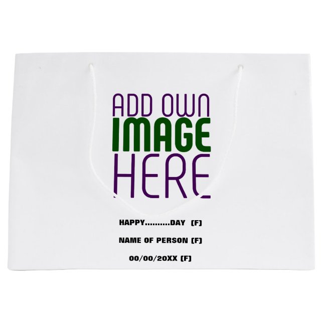 MODERN EDITABLE SIMPLE WHITE IMAGE TEXT TEMPLATE LARGE GIFT BAG (Front)