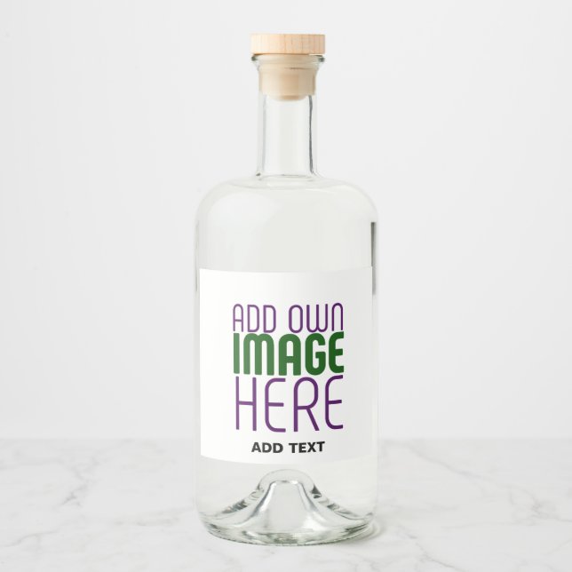 MODERN EDITABLE SIMPLE WHITE IMAGE TEXT TEMPLATE LIQUOR BOTTLE LABEL (Front)
