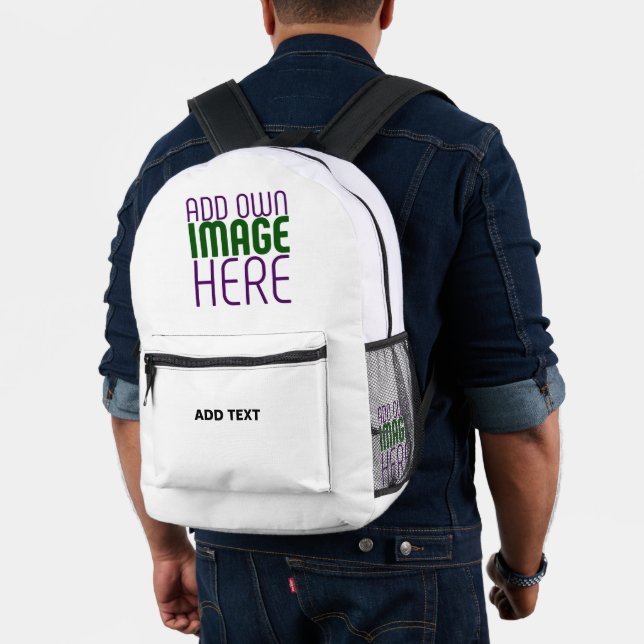 MODERN EDITABLE SIMPLE WHITE IMAGE TEXT TEMPLATE PRINTED BACKPACK (Insitu (Model))
