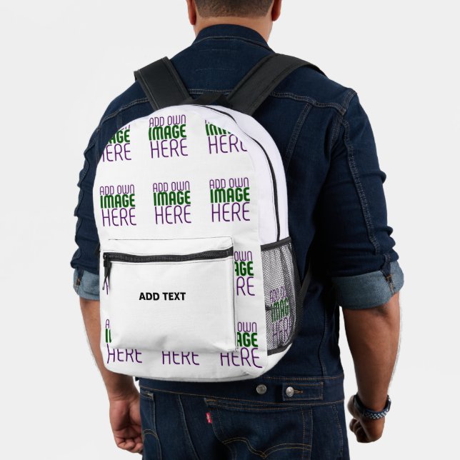 MODERN EDITABLE SIMPLE WHITE IMAGE TEXT TEMPLATE PRINTED BACKPACK (Insitu (Model))