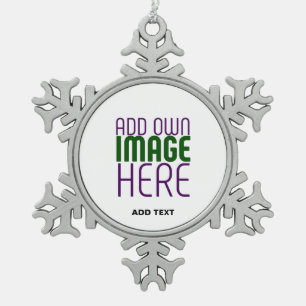  MODERN EDITABLE SIMPLE WHITE IMAGE TEXT TEMPLATE SNOWFLAKE PEWTER CHRISTMAS ORNAMENT