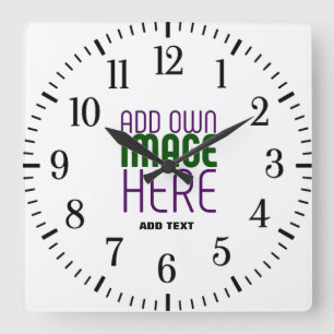 MODERN EDITABLE SIMPLE WHITE IMAGE TEXT TEMPLATE SQUARE WALL CLOCK