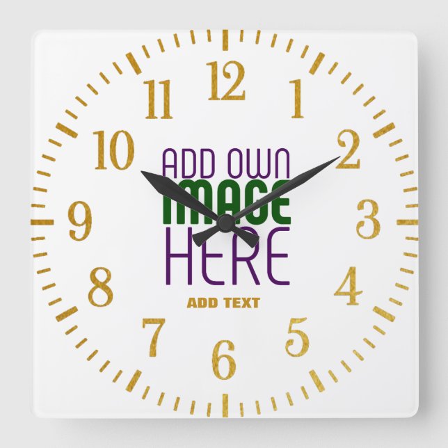MODERN EDITABLE SIMPLE WHITE IMAGE TEXT TEMPLATE SQUARE WALL CLOCK (Front)