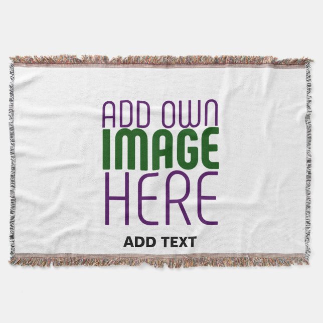 MODERN EDITABLE SIMPLE WHITE IMAGE TEXT TEMPLATE THROW BLANKET (Front)