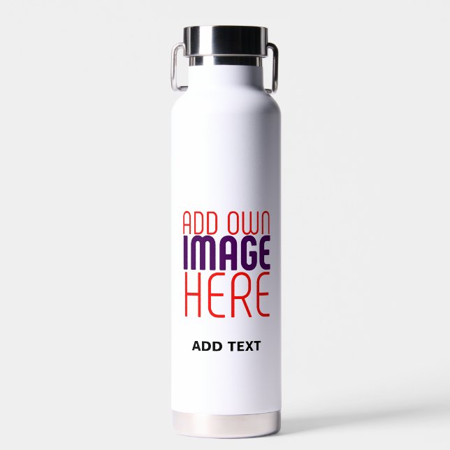 MODERN EDITABLE SIMPLE WHITE IMAGE TEXT TEMPLATE WATER BOTTLE (Front)