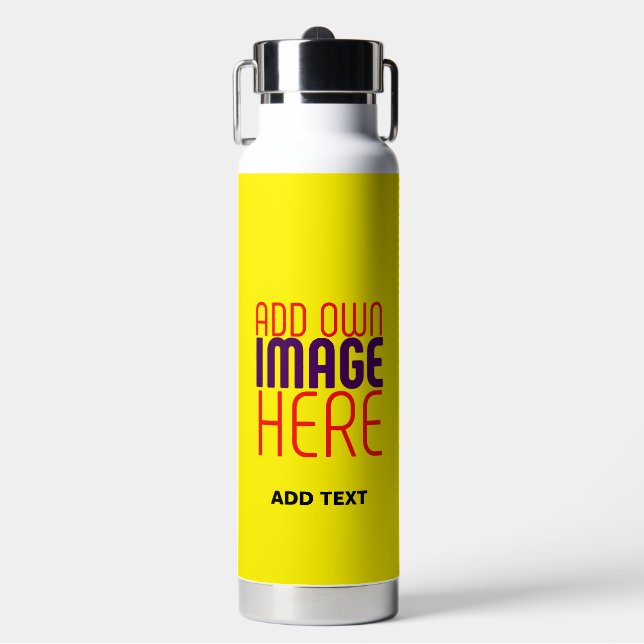 MODERN EDITABLE SIMPLE YELLOW IMAGE TEXT TEMPLATE WATER BOTTLE (Front)