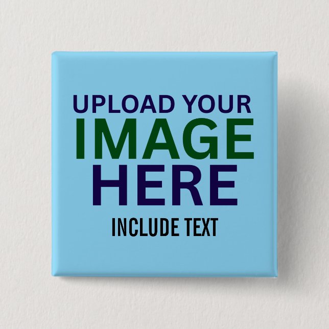 Modern Editable Sky Blue Image Text Template 2 Inch Square Button (Front)