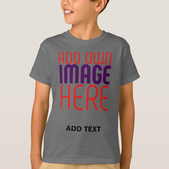 MODERN EDITABLE SMOKE GREY IMAGE TEXT TEMPLATE T-Shirt (Front)