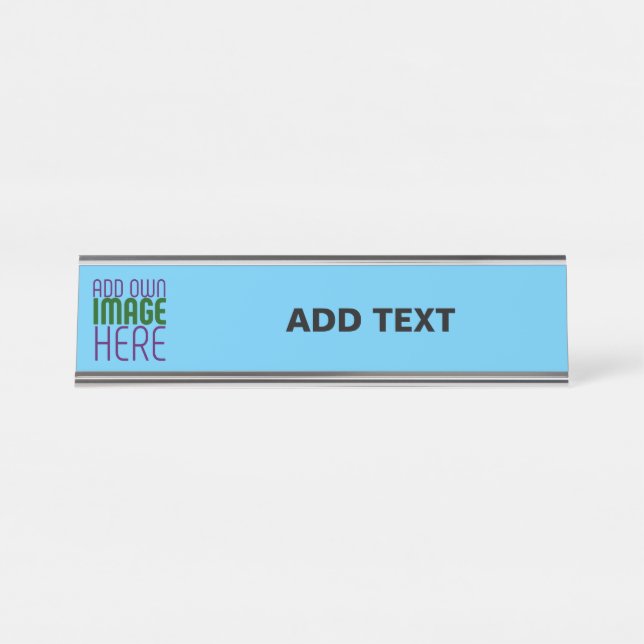 MODERN EDITABLE SWAG SKY BLUE IMAGE TEXT TEMPLATE DESK NAME PLATE (Front)