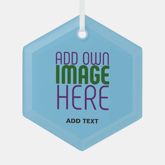  MODERN EDITABLE SWAG SKY BLUE IMAGE TEXT TEMPLATE GLASS ORNAMENT (Front)