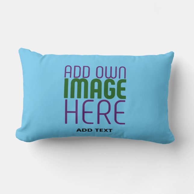 MODERN EDITABLE SWAG SKY BLUE IMAGE TEXT TEMPLATE LUMBAR PILLOW (Front)