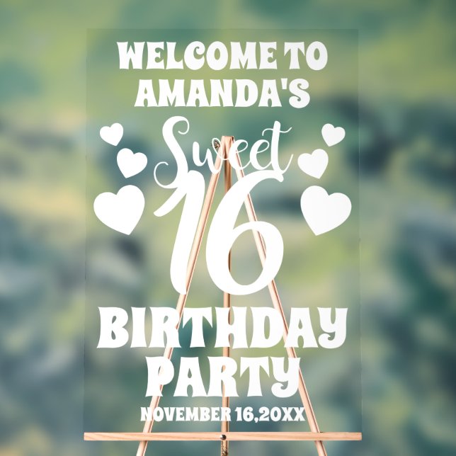 Modern Editable Sweet 16 Welcome Acrylic Sign (Neutral)