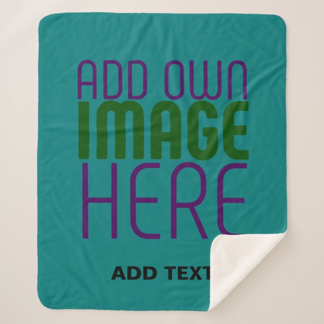 MODERN EDITABLE TEAL GREEN IMAGE TEXT TEMPLATE SHERPA BLANKET (Front)