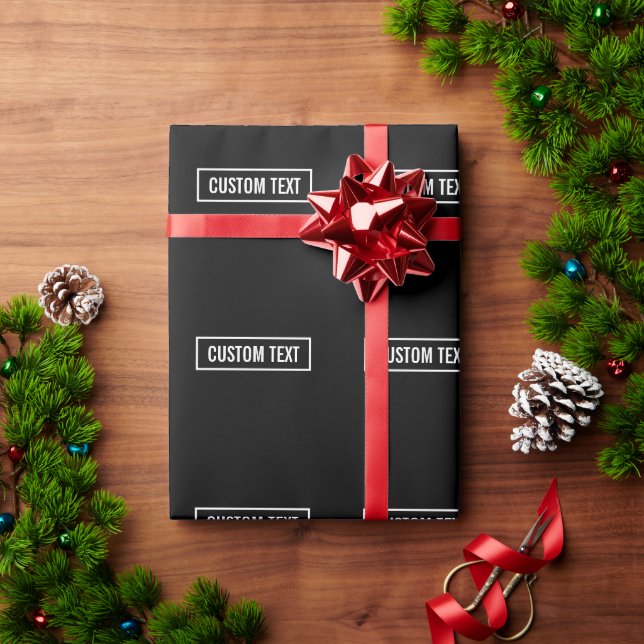 Modern Editable Text in White Logo Style Frame Wrapping Paper (Holiday Gift)