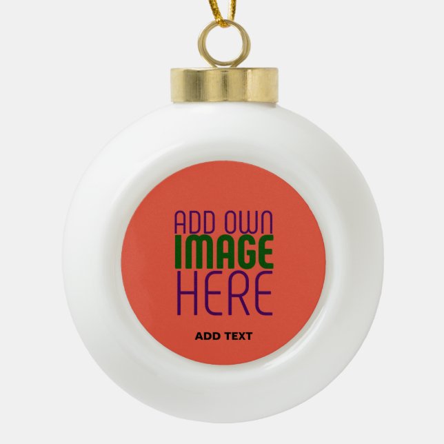  MODERN EDITABLE TOMATO RED IMAGE TEXT TEMPLATE CERAMIC BALL CHRISTMAS ORNAMENT (Front)