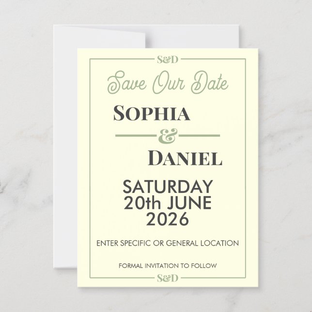 Modern Editable Wedding Save The Date Card (Front)