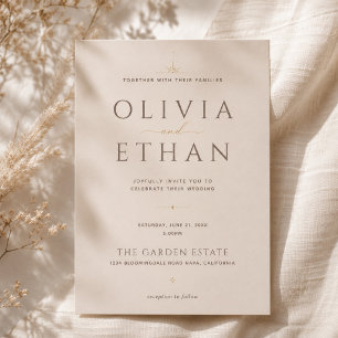 Modern Editorial Champagne Beige Wedding Invitation